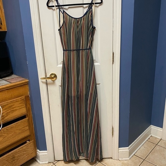 Ya Los Angeles Dress Size L Multicolor Stripe Maxi Cotton Spaghetti Strap Summer - Picture 2 of 7